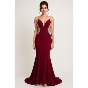 White by Soieblu Gown Womens S Burgundy Cutout Back Mermaid Maxi Evening Prom
